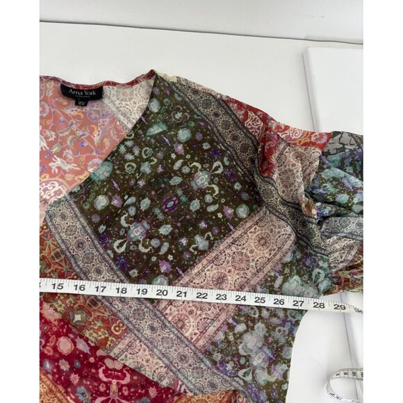 Boho Top 22/24 Patchwork Tunic Sheer Flowy Hare Print Festival CottageCore Fairy - Picture 7 of 16